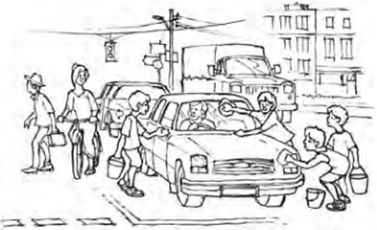 Fig. 1. A representation of a common panorama seen in many big cities, particularly in  underdeveloped countries, where street children clean the windshield of a car at the stoplight