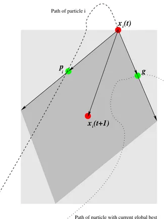 Figure 1: Particle Swarm geometry: randomized selection of the next point,
