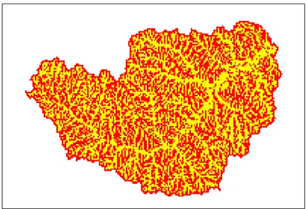 Figure 4.4: Example of curvature map for the Little Washita basin - OK, USA. In red