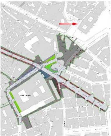 Fig.  3  -  Ex-Pretura  (freccia  grande); Porta Capuana  (frec-cia piccola).