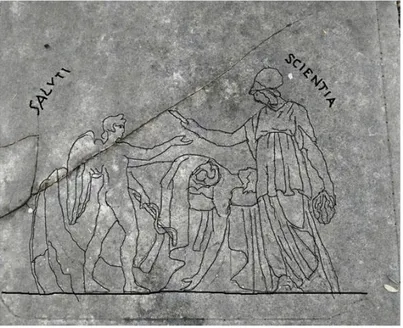 Fig. 10 - Tomba di Antonio Nanula. Si è evidenziato il disegno sulla  lastra  tombale