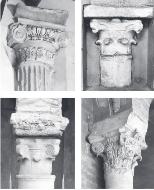 Fig. 11. Roma, capitelli con pulvini in edifici tardoantichi: a) loggia dell’Ara maxima Herculis 
