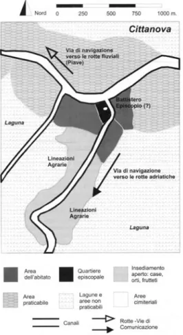 Figura 23. Cittanova. Interpretazione dell’insediamento altomedievale. Da Calaon, Cittanova,  in Gelichi, Flourishing places, p