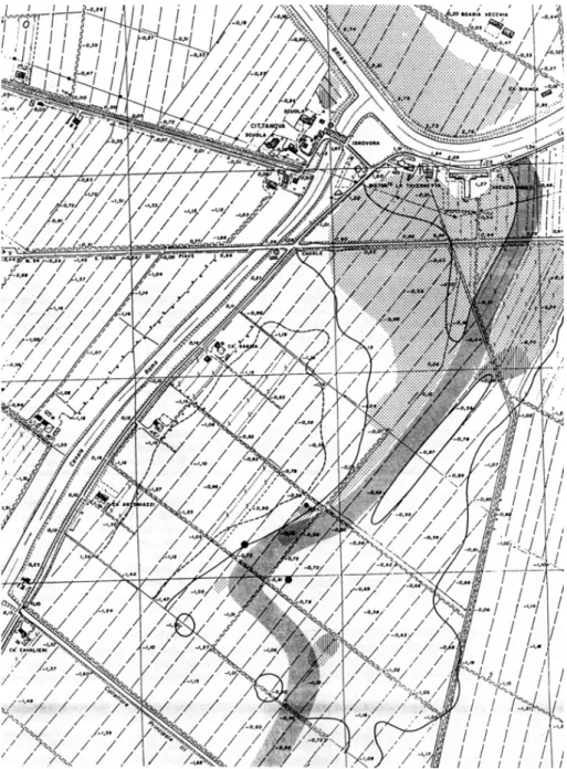Figura 19. Cittanova. Aree di dispersione del materiale archeologico in rapporto alle altimetrie  maggiori rilevate nel 1922