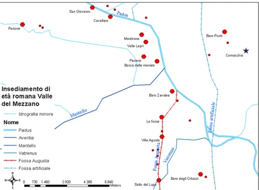 Figura 4. Siti di età romana nel territorio di Comacchio.