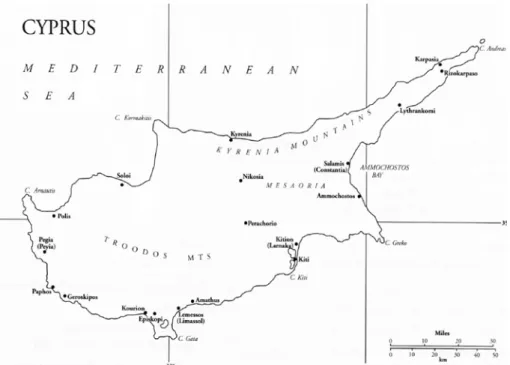 Fig. 1. Map of Cyprus with the main sites mentioned in the paper (from D.M. Metcalf, Byzantine