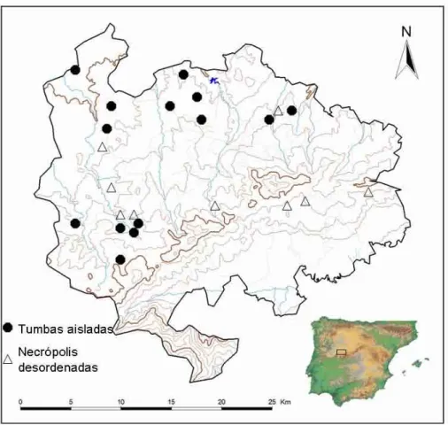 Fig. 11. Sitios con tumbas excavadas en la Sierra de Ávila.