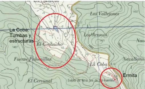 Fig. 12. La localización de La Coba y de la ermita de Nuestra Señora de las Fuentes.