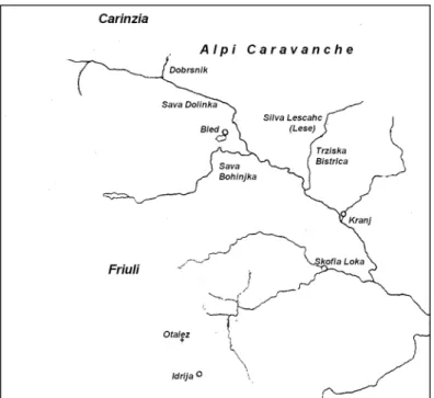 Fig. 1 L’ambito geografi co delle proprietà fondiare dei vescovi di Bressanone in Carniola (secolo XI)