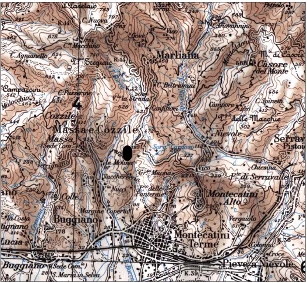 Fig. 2. L’area del comune di Massa e Cozzile. Montecatini e Verruca sono a ovest del castello,  Buggiano a est