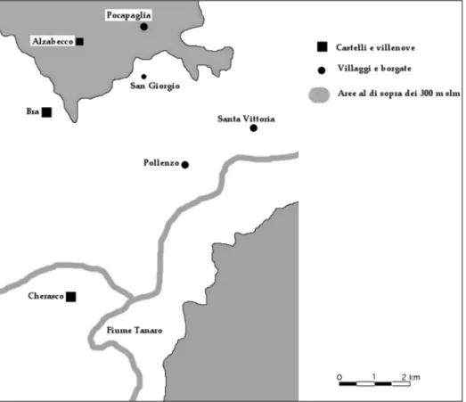 Fig. 1. L’area di Bra attorno al 1250
