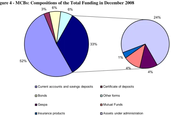 Figure 4 - MCBs: Compositions of the Total Funding in December 2008  52% 3% 6% 6% 4%4%1% 24%33%