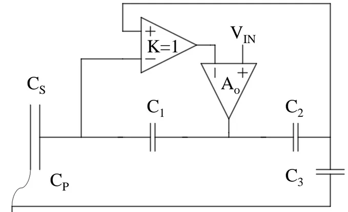 Figure 2. The CCI circuit connected to a plane capacitor electrostatic force actuator
