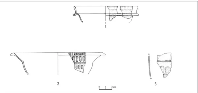 Fig. 6. Coppa Is. 69 (1), coppa AR 16.2 (2), frammento di parete con decorazione sfaccettata (3).