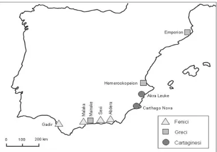 Fig. 3. Principali colonie costiere della Penisola Iberica. Elaborazione  propria