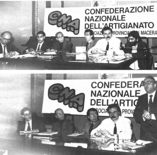 Figure 19 e 20. Immagini dell’incontro di studi Artigianato dei Servizi – Abusivismo organizzato  dalla CNA Provinciale di Macerata a San Severino Marche – Giugno 1987.