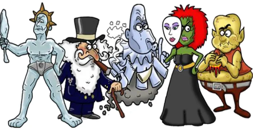 Fig. 4 Gli Antagonisti, da sinistra: Mr. Insensible, Inquinator, Silent, Apparence, Junky