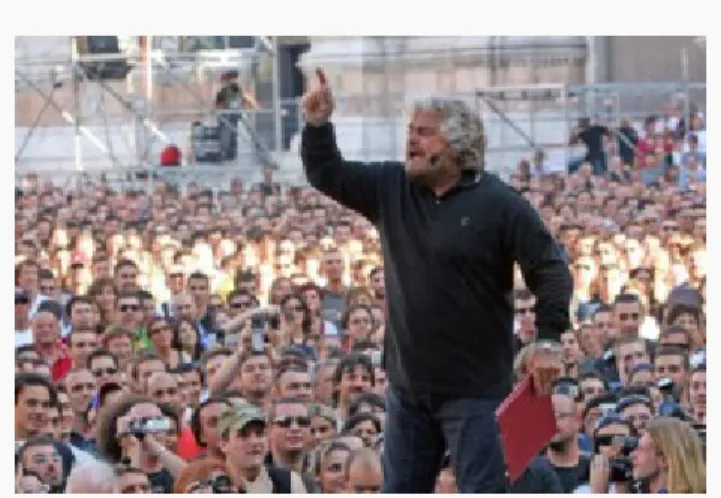 Fig. 1 – Beppe Grillo nel corso di una manifestazione del Movimento 5 Stelle