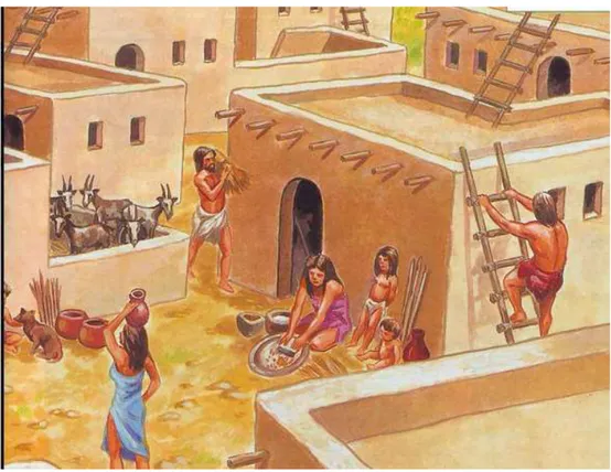 Figura 8. Vita quotidiana in un villaggio neolitico. Immagine tratta da 