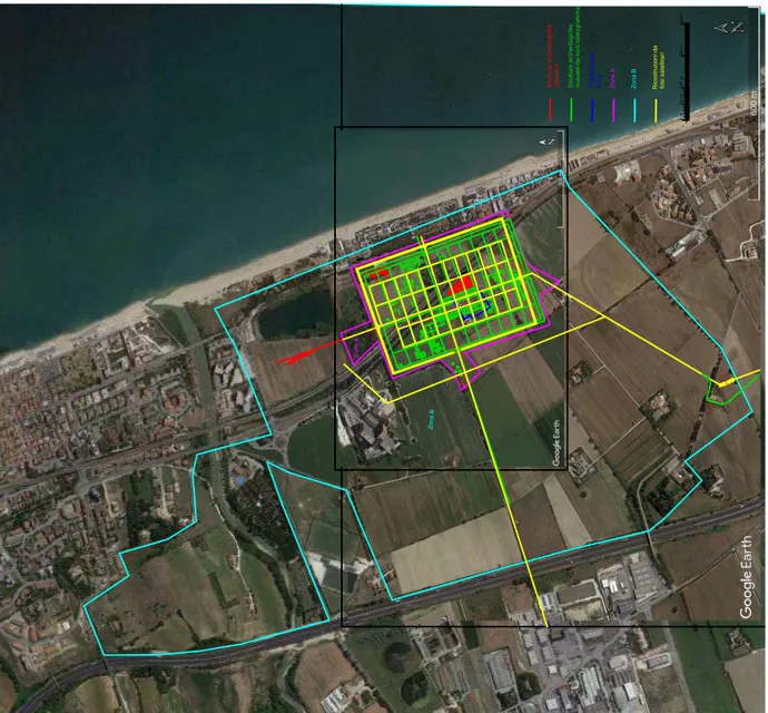 Fig. 3: Ricostruzione dello schema urbano di Potentia che integra i risultati delle indagini realizzate