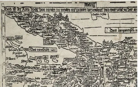 Fig. 4. Erhard Etzlaub, the Romweg Map. A detail of Italian itineraries