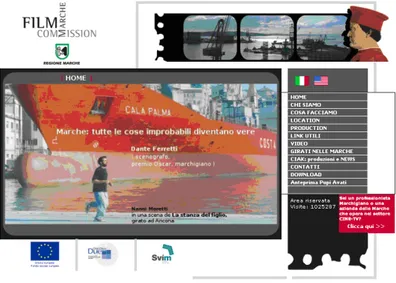 Figure	
  3:	
  Home	
  page	
  of	
  the	
  website	
  of	
  the	
  Marche	
  Film	
  Commission	
  