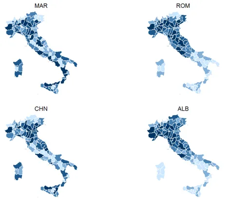 Figura 5. Distribuzione provinciale di ditte individuali di immigrati per Paese di origine 