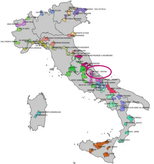FIGURE 3. Inner Areas in Italy (the circle identifies the area of investigation).  Source: Lucatelli, 2016