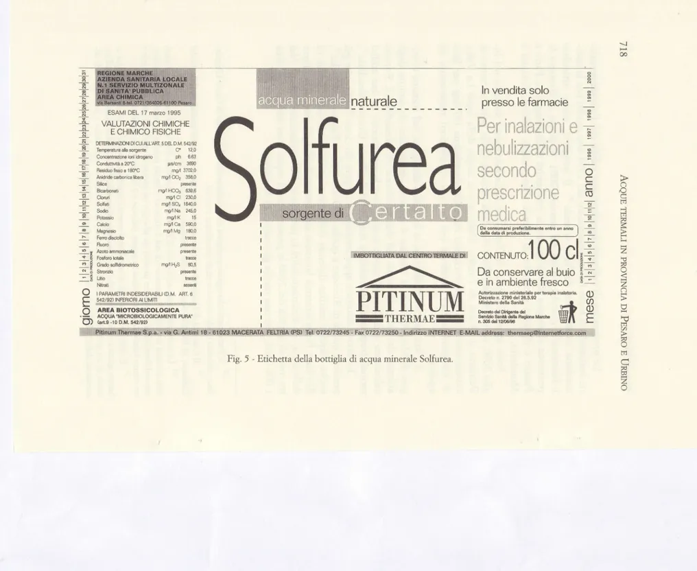 Fig. 5 - Etichetta della bottiglia di acqua  minerale Solfurea.