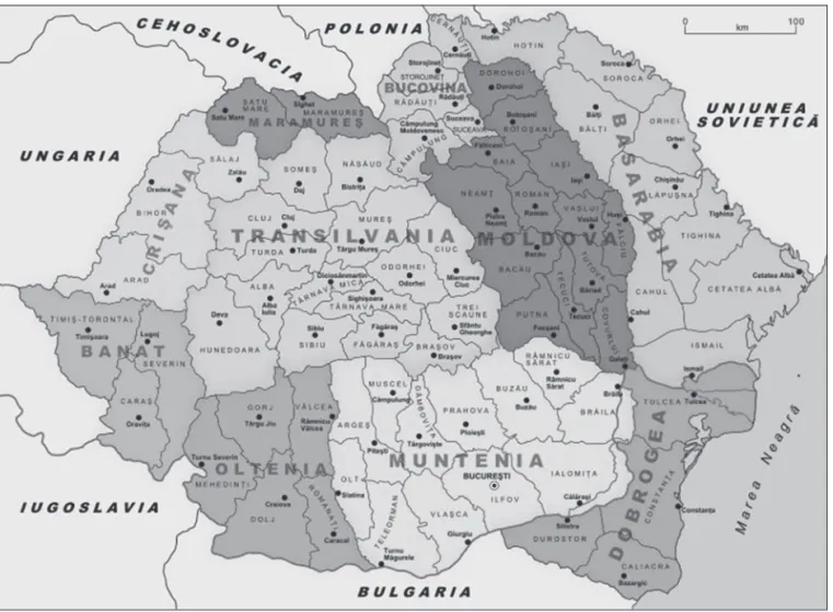 Figura 2. La Grande Romania o România Mare (1926) (https://upload.wikimedia.org/wikipedia/commons/thumb/a/ a1/Greater_Romania.svg/800px-Greater_Romania.svg.png).