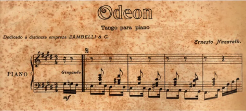 Figura 4. Prime misure della partitura di  Odeon  di E. Nazareth, 1909, Ed. Bevilacqua &amp; C 