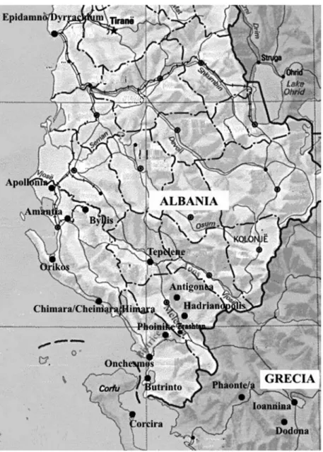 Fig. 1. map of the main sites in Chaonia and in the neighbouring regions.
