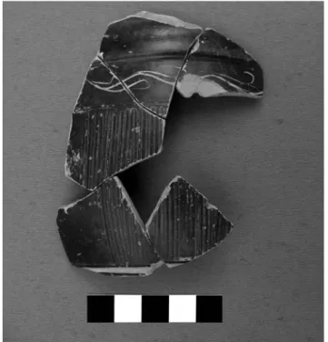 Fig. 7. Black Slip Pottery. Fragment of wall with reserved band. Fig. 8. Black Slip Pottery