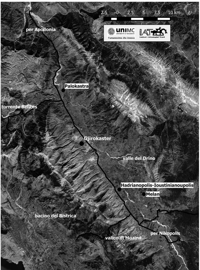 Fig. 1. Localizzazione dei siti citati nella valle del Drino.