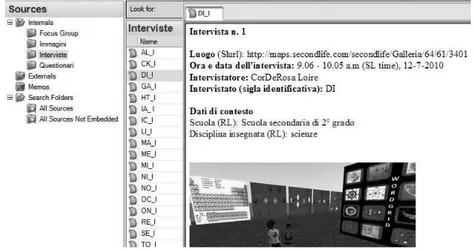 Figure 3.2  Interface of the NVivo 8 software: Organization of the data in 
