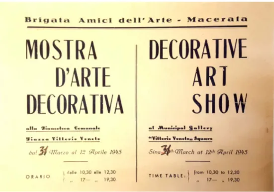 Fig. 5 Mostra d’Arte Decorativa (Macerata, Macerata, Pinacoteca Comunale, 31 Marzo  – 12 Aprile 1945), per gentile concessione dell’Archivio dei Musei civici.