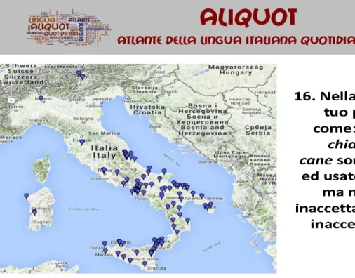 Fig. 1:  Diffusione dell’uso transitivo di  scendere  e  uscire  secondo l’a liquot 11