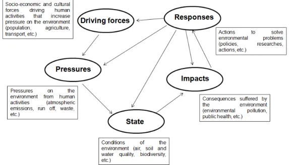 Figure 1. An Exemplificative Driving Forces, Pressures, Impact, State, and Responses (DPSIR) Scheme  Applied to Land Degradation in Mediterranean Europe
