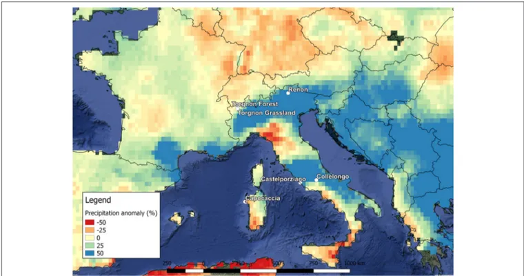 FIGURE 1 | Annual precipitation anomaly (%) observed in 2014 compared with the climatic average 1981–2010 method used for analysis of anomalies by Haylock et al