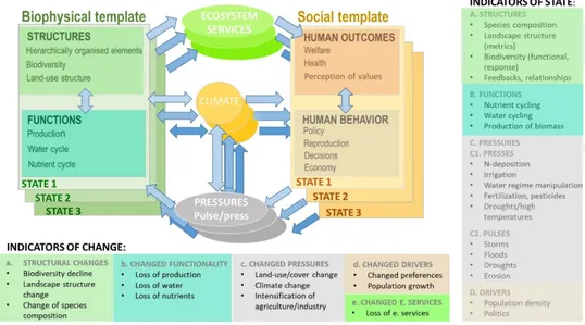 Figure 2. Apparent and latent relationships between factors that influence ecological stability and  related indicators assessing state and change [84] (E