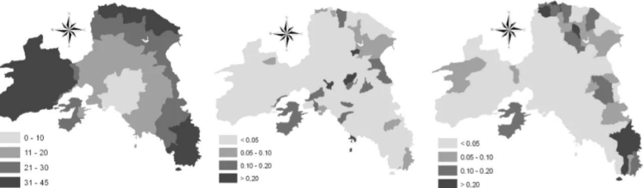Figure 2 illustrates the spatial distribution of sparse settlements in the study area at the beginning and the end of the investigation period