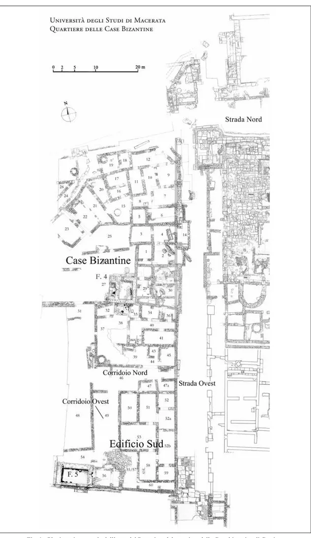 Fig. 1 - Planimetria generale dell’area del Pretorio e del quartiere delle Case bizantine di Gortina   con indicazione dell’Edificio Sud (© Scuola Archeologica Italiana di Atene)