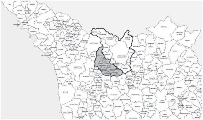 Fig. 1. Montecatini Terme, la Valdinievole e la Provincia di Pistoia