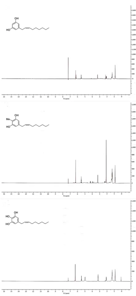 Figure 4.  Figure 4. 1 H-NMR spectra of (top) climacostol, (middle) AN1, and (bottom) AN2