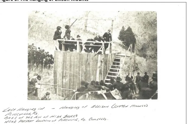 Figure	
  5:	
  The	
  hanging	
  of	
  Ellison	
  Mounts	
  