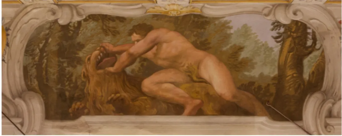 Fig. 16. Carlo Antonio Rambaldi,  Ercole e il leone di Nemea, Macerata, Palazzo Buonaccorsi