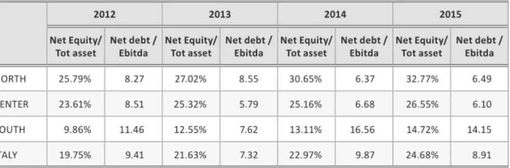 Table 6. Annual financial-equity indicator averages per geographical macro-area