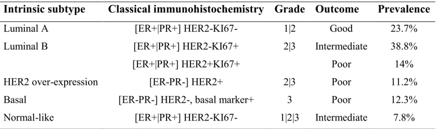 Table 1. Summary of the breast cancer molecular subtypes. 