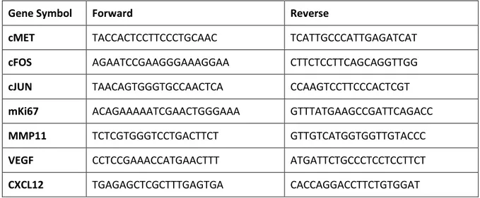 Table 5. Primer sequences of genes related to oncogenesis, proliferation, invasion and migration and angiogenesis