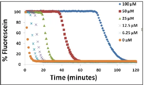 Figura 13: Curve cinetiche di decadimento della fluorescenza di campioni a diversa  concentrazione di antiossidante